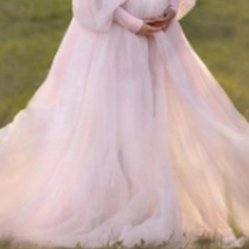 Пролет Есен Ново модно облекло Бременни жени Лято Буф ръкави с отворени рамене Slim Fit Мащабна фотографска рокля