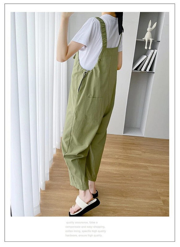 Vasariniai ploni kombinezonai nėštukėms, didelio dydžio raišteliais juosmens iki kulkšnies besitęsiančios nėščios moters kelnės su dirželiu Laisvi madingi šliaužtinukai