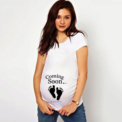Nyári Footprint Rajzfilm kismama póló Nagy méretű M-2XL Terhesség Vicces rövid ujjú pólók Felsők Terhes női ruhák