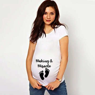Nyári Footprint Rajzfilm kismama póló Nagy méretű M-2XL Terhesség Vicces rövid ujjú pólók Felsők Terhes női ruhák