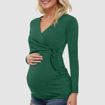 Μακρυμάνικα μπλουζάκια εγκυμοσύνης Μπλούζες θηλασμού εγκυμοσύνης Έγκυος φθινοπωρινή μπλούζα θηλασμού με V λαιμόκοψη Σέξι μπλούζα για ρούχα εγκυμοσύνης