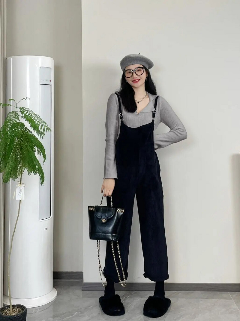 Nėščiųjų pavasario apranga Madingi dideli dirželiai kelnės juodos motinystės velveto kombinezonai Laisvi laisvalaikio nėštumų šliaužtinukai