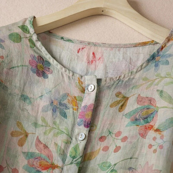 Καλοκαιρινό κορεατικό στυλ εγκυμοσύνης Βαμβακερά πουκάμισα λινό με κουμπί Fly με μισό μανίκι O-λαιμόκοψη Έγκυος γυναίκα Floral μπλούζες Ρούχα εγκυμοσύνης