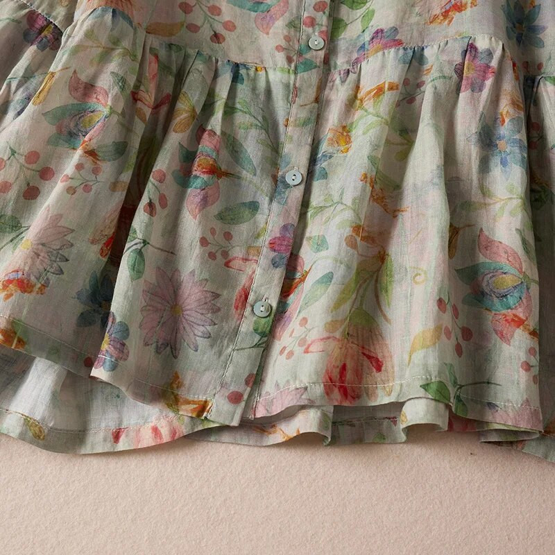 Ljetne pamučne lanene košulje za trudnice u korejskom stilu s dugmadima i polurukavima s O-izrezom Cvjetne bluze za trudnice Odjeća za trudnice