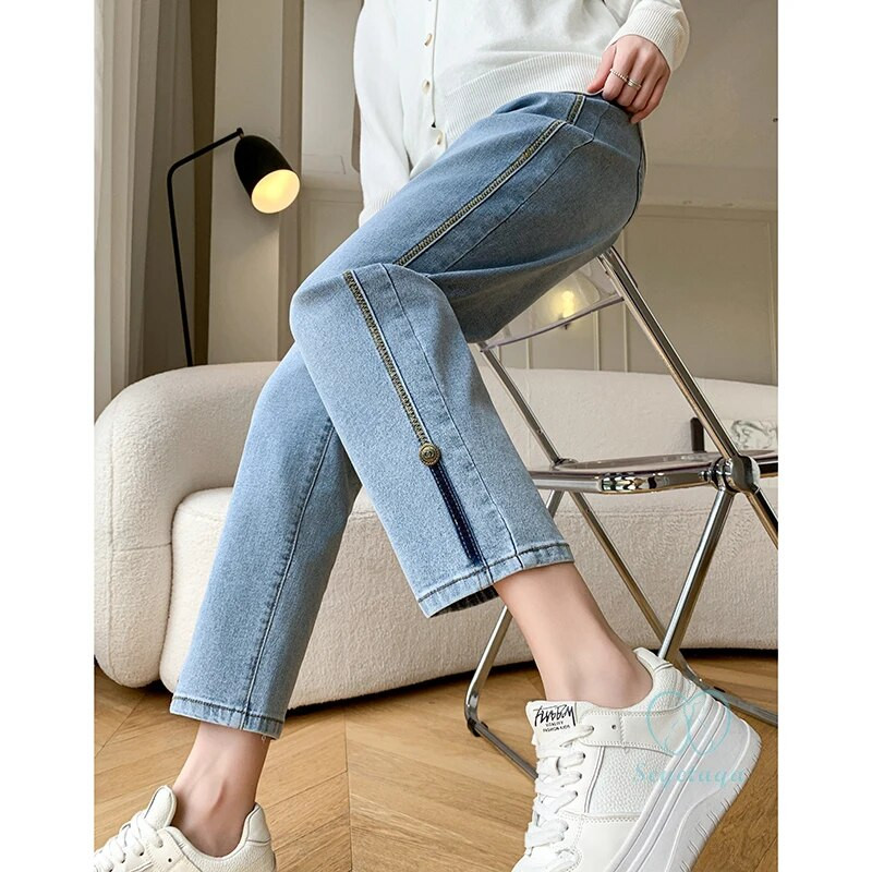 Άνοιξη 2024 Νέα άφιξη μόδας Stretch τζιν τζιν εγκυμοσύνης Φαρδιά ίσια παντελόνια κοιλιάς Ρούχα για έγκυες γυναίκες Εγκυμοσύνη