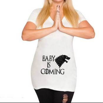 Μεγάλο μέγεθος S-3XL Αστεία μπλουζάκια εγκυμοσύνης Ρούχα εγκυμοσύνης για έγκυες γυναίκες Κοντό μανίκι με λαιμόκοψη O-λαιμόκοψη Letter Baby is Coming Print T-shirt