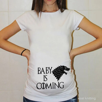 Μεγάλο μέγεθος S-3XL Αστεία μπλουζάκια εγκυμοσύνης Ρούχα εγκυμοσύνης για έγκυες γυναίκες Κοντό μανίκι με λαιμόκοψη O-λαιμόκοψη Letter Baby is Coming Print T-shirt