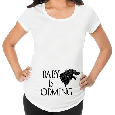 Плюс размер S-3XL Забавни тениски за бременни Бременни жени Бременни дрехи Тениска с щампа с О-образно деколте с къс ръкав Baby is Coming
