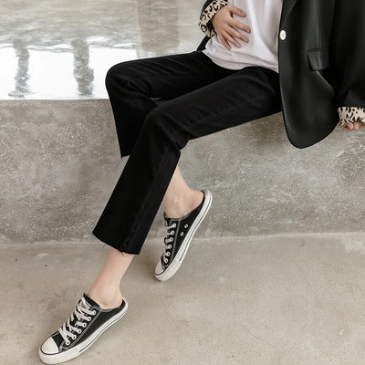 9/10 Trudničke traper hlače za trudnice Proljeće Jesen Visoki struk na trbuh Trudničke ravne traper hlače Odjeća za trudnice