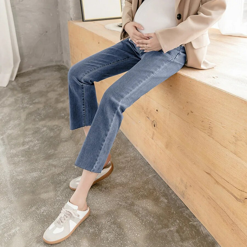 9/10 Trudničke traper hlače za trudnice Proljeće Jesen Visoki struk na trbuh Trudničke ravne traper hlače Odjeća za trudnice