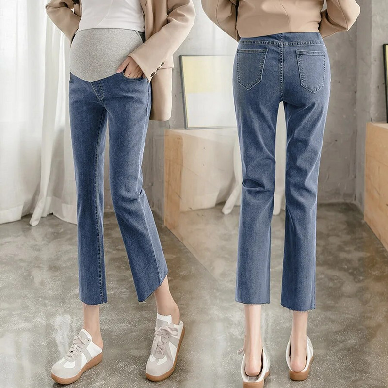 9/10 Trudničke traper hlače za trudnice Proljeće Jesen Visoki struk na trbuh Trudničke ravne traper hlače Odjeća za trudnice