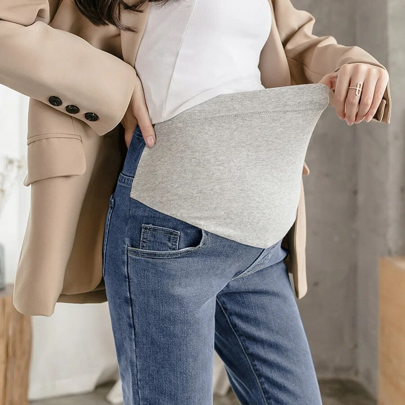 9/10 Trudničke traper hlače za trudnice Proljeće Jesen Visoki struk na trbuh Trudničke ravne traper hlače Odjeća za trudnice