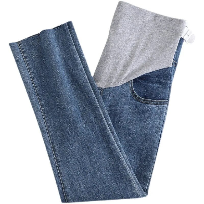 9/10 Trudničke traper hlače za trudnice Proljeće Jesen Visoki struk na trbuh Trudničke ravne traper hlače Odjeća za trudnice