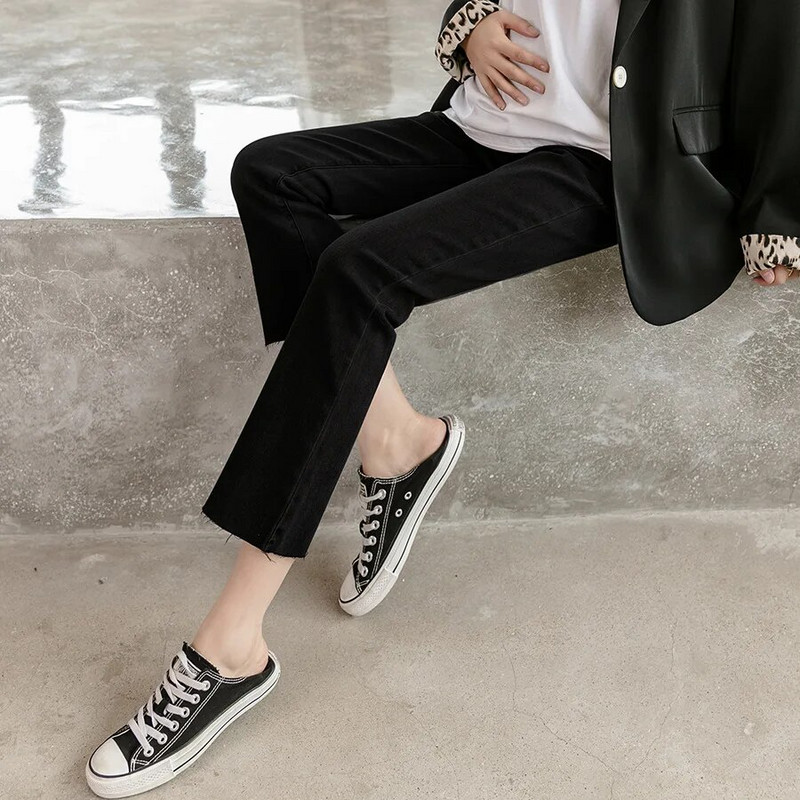 9/10 Trudničke traper hlače za trudnice Proljeće Jesen Visoki struk na trbuh Trudničke ravne traper hlače Odjeća za trudnice