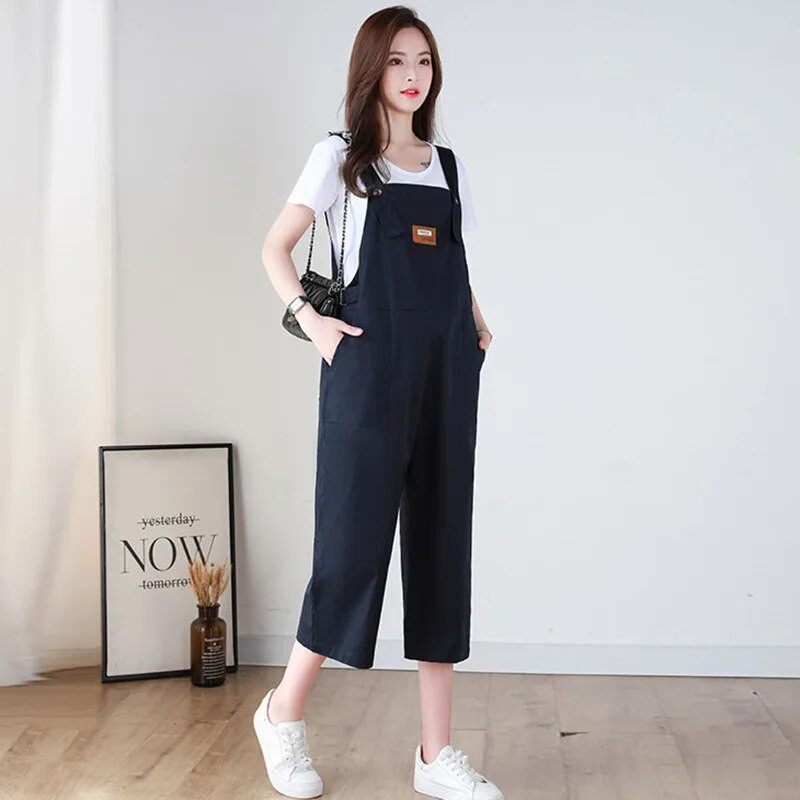 Medvilninis Moterys Seilinukas Kelnaitės Kelnės Kelnės Vasaros Nėščioms Moterims Vientisas platus Kombinezonas su dirželiu Didelio dydžio kombinezonas