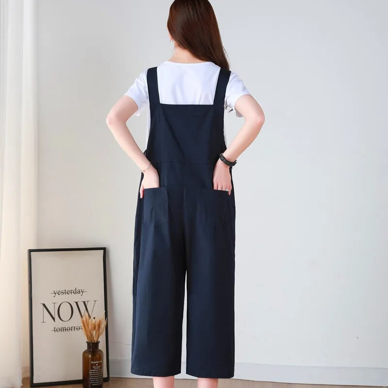 Medvilninis Moterys Seilinukas Kelnaitės Kelnės Kelnės Vasaros Nėščioms Moterims Vientisas platus Kombinezonas su dirželiu Didelio dydžio kombinezonas