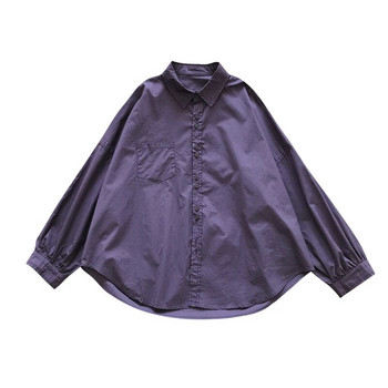 2024 Пролет за бременни лилави ризи с дълги ръкави с отложна яка и копчета Fly Неправилни блузи за бременни жени Бременност Бял топ