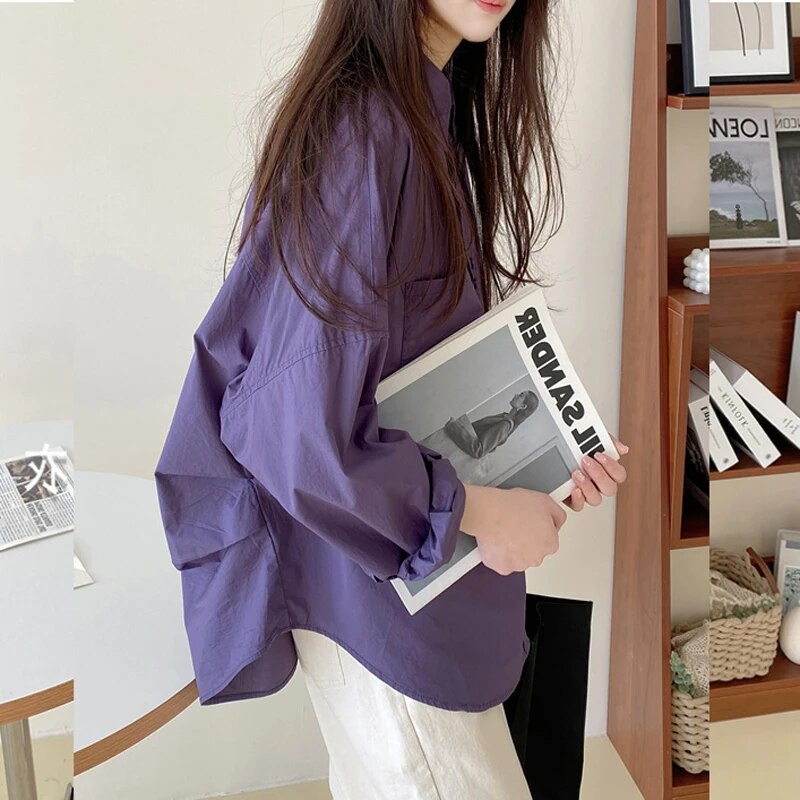 2024 m. pavasario motinystės purpuriniai marškiniai ilgomis rankovėmis, apverčiamomis apykakle, mygtuku, netaisyklingos nėščios moters palaidinės Nėštumo baltos spalvos viršus