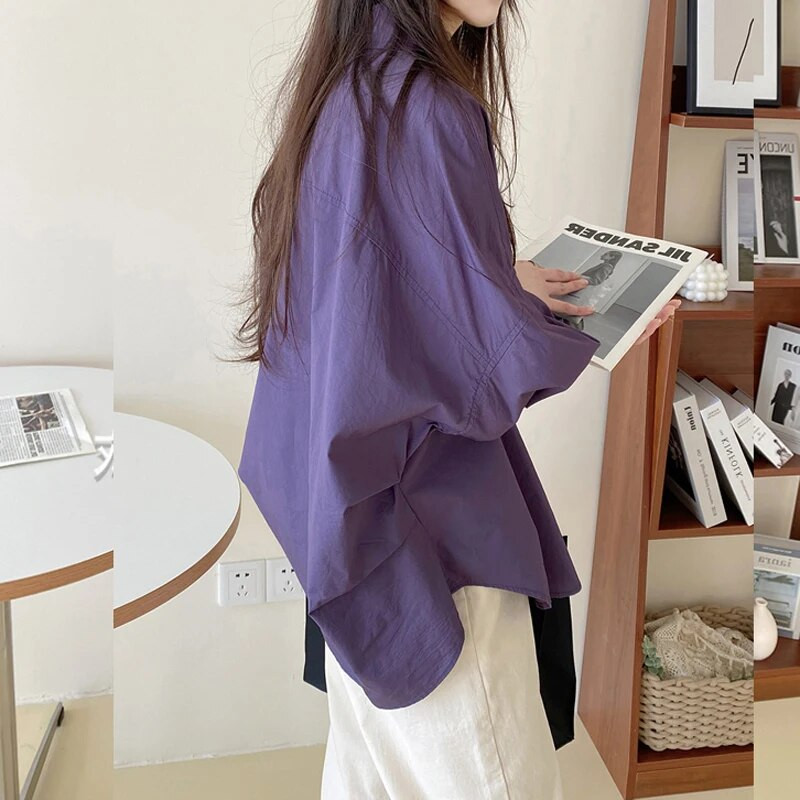 2024 m. pavasario motinystės purpuriniai marškiniai ilgomis rankovėmis, apverčiamomis apykakle, mygtuku, netaisyklingos nėščios moters palaidinės Nėštumo baltos spalvos viršus