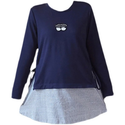 Jesenska modna pamučna majica dugih rukava za trudnice na pruge Patchwork Jakne za trudnice Duge široke trudničke majice Bluze