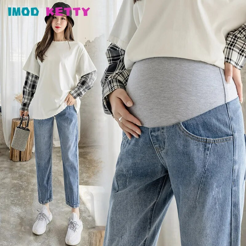 Haine pentru femei ocazional largi abdominali blugi de sarcină Îmbrăcăminte de maternitate Blugi de maternitate de toamnă pantaloni harem din denim pentru gravide