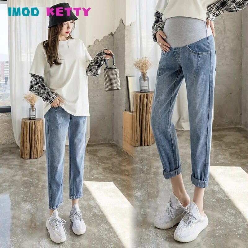 Haine pentru femei ocazional largi abdominali blugi de sarcină Îmbrăcăminte de maternitate Blugi de maternitate de toamnă pantaloni harem din denim pentru gravide