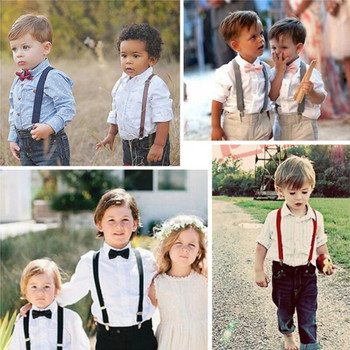 Детски тиранти с папийонка Моден детски комплект папийонки Момчета Презрамки Момичета Регулируеми тиранти Бебешки сватбени вратовръзки Аксесоари