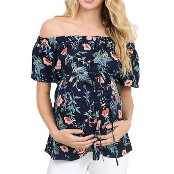 Νέα Γυναικεία Ρούχα Μπλουζάκια σε Plus Size για έγκυες κοντομάνικα μπλουζάκια που θηλάζουν εκτός ώμου Floral μπλουζάκι εγκυμοσύνης