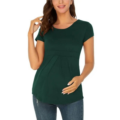 Liu&Qu naiste rasedate topid Lühikeste varrukatega rasedatele T-särgid Ümarkaelusega ees Plisseeritud Peplum Tunika Rasedusärgid Prinditud riided