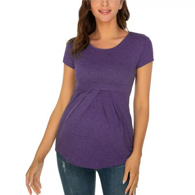 Liu&Qu naiste rasedate topid Lühikeste varrukatega rasedatele T-särgid Ümarkaelusega ees Plisseeritud Peplum Tunika Rasedusärgid Prinditud riided