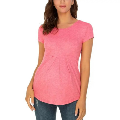 Liu&Qu naiste rasedate topid Lühikeste varrukatega rasedatele T-särgid Ümarkaelusega ees Plisseeritud Peplum Tunika Rasedusärgid Prinditud riided