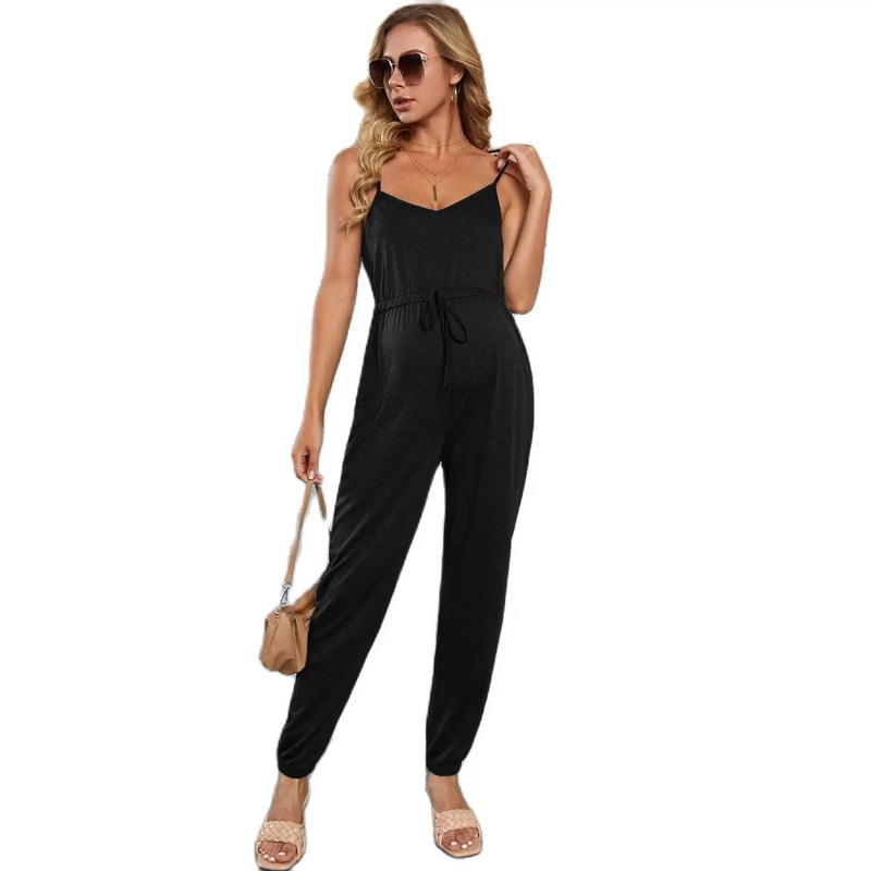 Premama ολόσωμη φόρμα σπαγγέτι με λουράκι 2023 Καλοκαιρινή φόρμα εγκυμοσύνης για έγκυες Παντελόνια εγκυμοσύνης με μασίφ V λαιμόκοψη