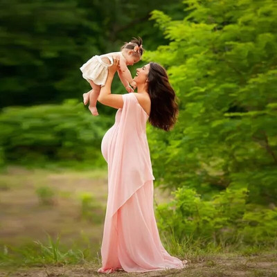 Szexi váll nélküli sifon kismama ruhák fényképezési kellékek, hosszú díszes terhesruha, fotózás női terhes maxi ruha