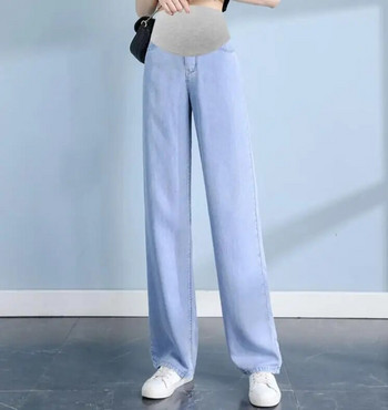 Летни тънки дънки за бременни Винтидж Сини с висока талия Свободни ежедневни дънкови панталони за бременни жени Прави панталони за бременност