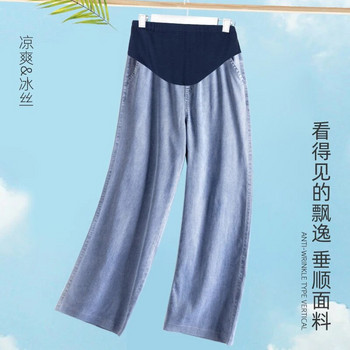 Бременни летни тънки дънкови панталони с висока талия, черни, сини прави панталони за бременни, модни свободни дънки за бременни