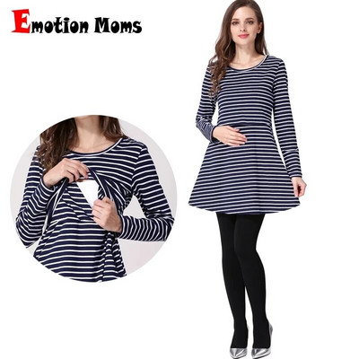Emotion Moms Cotton Spring Дълги дрехи за бременни Горнище за кърмене Горнища за кърмене за бременни жени Тениска за бременни