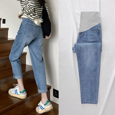 237# 2023 Spring Denim Grūtnieču Taisni Džinsi Brīvi Taisni Elastīgi Viduklis Vēders Bikses Apģērbi Grūtniecēm Grūtniecība