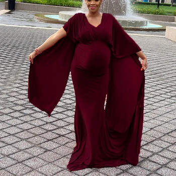 Ιπτάμενα φορέματα για έγκυες σε σχέδιο μανδύας Φωτογραφική συνεδρία Κομψά φορέματα Maxi Martenity μήκους στο πάτωμα Premama για ντους μωρών