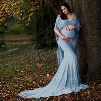 Ιπτάμενα φορέματα για έγκυες σε σχέδιο μανδύας Φωτογραφική συνεδρία Κομψά φορέματα Maxi Martenity μήκους στο πάτωμα Premama για ντους μωρών