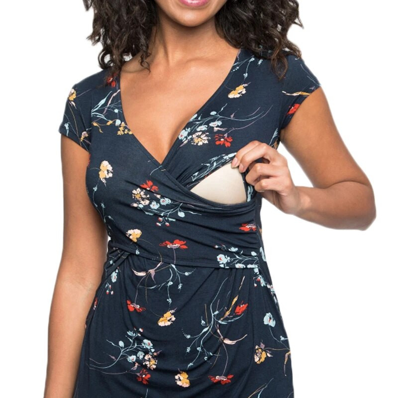 Moteriški rūbai marškinėliai V formos iškirpte Nėščioms žindančioms Kūdikiams Motinystės marškinėliai Daugiafunkcinė palaidinė slaugyti Top marškinėliai