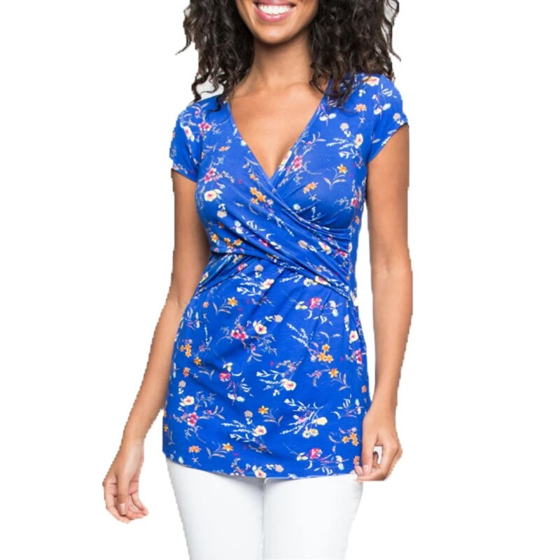 Moteriški rūbai marškinėliai V formos iškirpte Nėščioms žindančioms Kūdikiams Motinystės marškinėliai Daugiafunkcinė palaidinė slaugyti Top marškinėliai