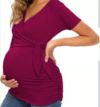 Облекло за бременни Тениски с къс ръкав Облекло за бременни Летни горнища за кърмене V-образно деколте Секси горнища за бременни жени, кърмещи