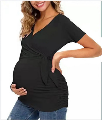Облекло за бременни Тениски с къс ръкав Облекло за бременни Летни горнища за кърмене V-образно деколте Секси горнища за бременни жени, кърмещи
