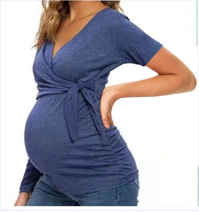 Îmbrăcăminte de maternitate Tricouri cu mâneci scurte Îmbrăcăminte de maternitate Topuri de vară Alăptare Topuri sexy cu decolteu în V Femei însărcinate care alăptează