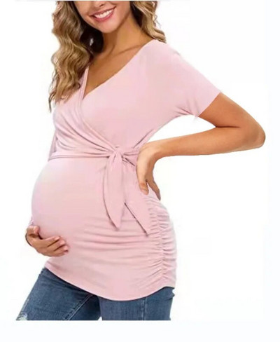 Îmbrăcăminte de maternitate Tricouri cu mâneci scurte Îmbrăcăminte de maternitate Topuri de vară Alăptare Topuri sexy cu decolteu în V Femei însărcinate care alăptează