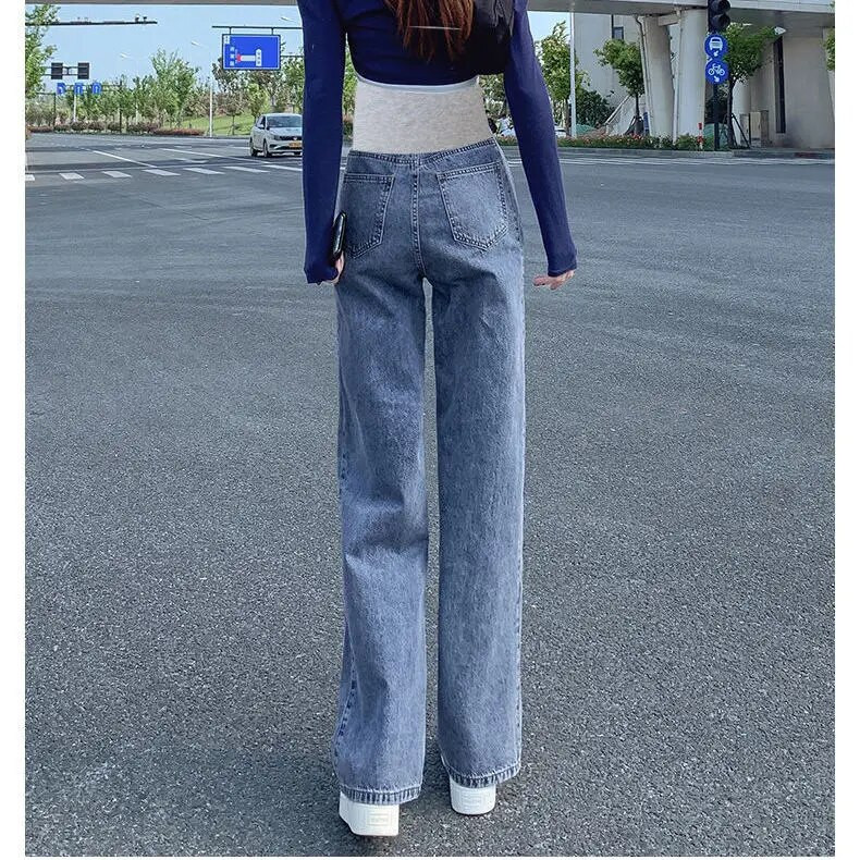 Plačios kojos į šoną suskaldytas džinsas nėščiosioms visiškai ilgi džinsai medvilniniai pilvo laisvi kelnės Drabužiai nėščioms moterims Nėštumo kelnės