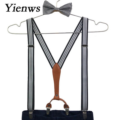 Yienws Leather Suspensorio Man Bow Tie Suspenders for Men Striped Ligas Breteles Mens Bow Tie Suspenders for Pantoals 115cm YiA074