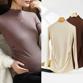 Tricou de maternitate de primăvară și toamnă cu mâneci lungi Topuri Moale Modal Haine pentru gravidă Plus Size Îmbrăcăminte bună elastică