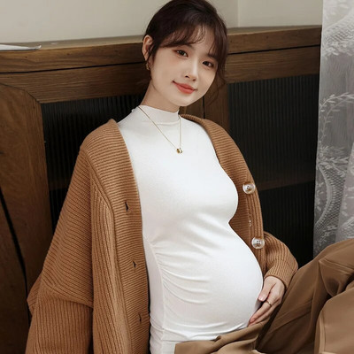 Tricou de maternitate de primăvară și toamnă cu mâneci lungi Topuri Moale Modal Haine pentru gravidă Plus Size Îmbrăcăminte bună elastică