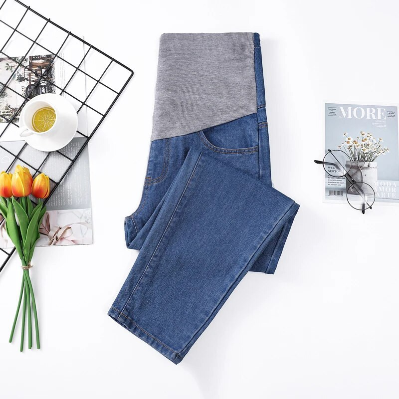 2023 toamna maternitate burta blugi cu talie inalta Abdomen pantaloni drepti cu canistra creion pantaloni Haroun denim blugi femei gravide albastru